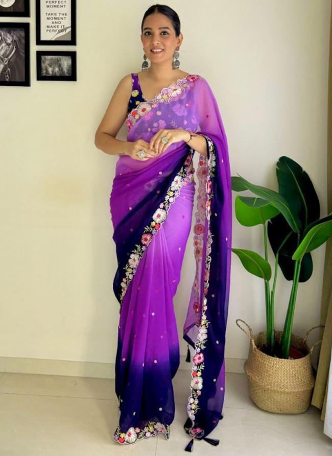 Faux Georgette Purple Festival Wear Sequins Work Saree